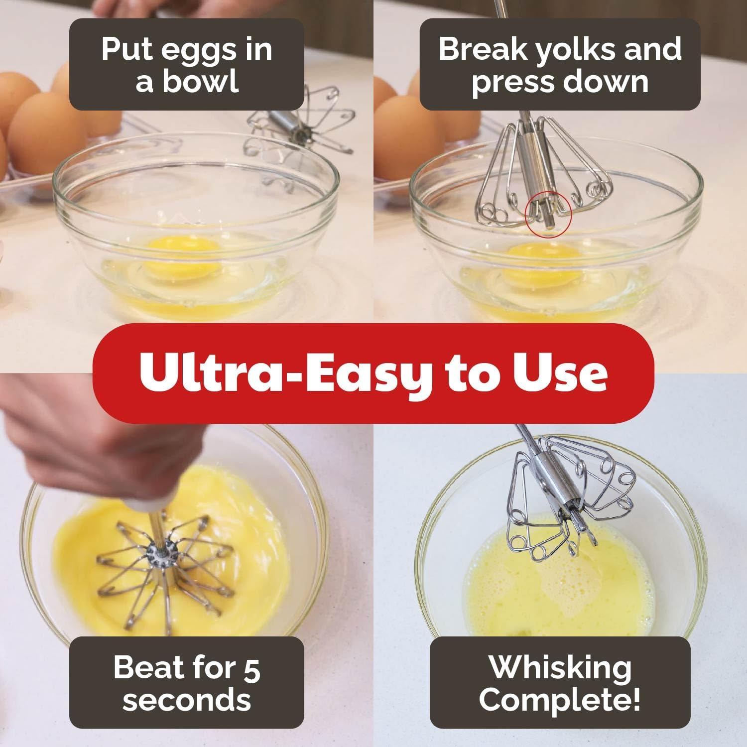 Stainless Steel Mini Push-Down Rotary Hand Mixer Set