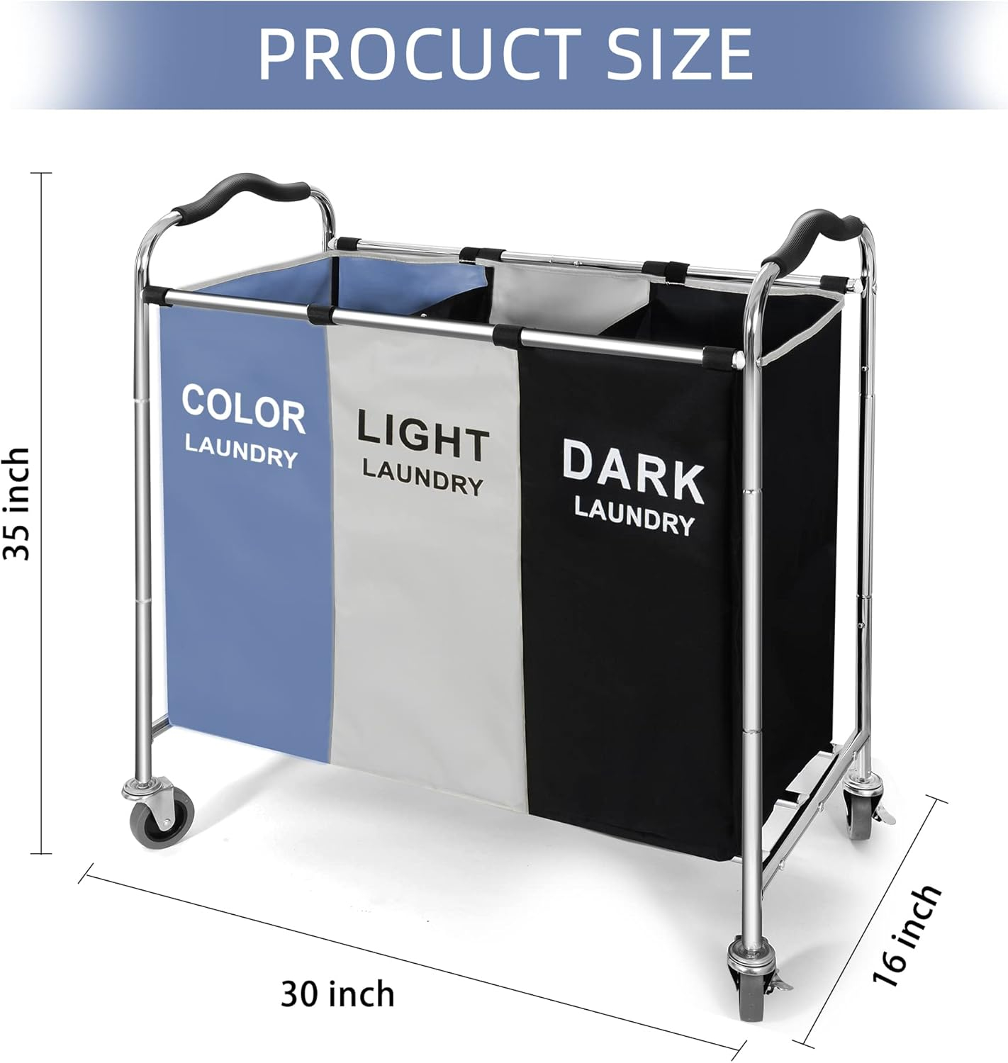 BRIGHTSHOW Laundry Basket，16 x 30 x 35 inch Stainless steel Laundry Hamper
