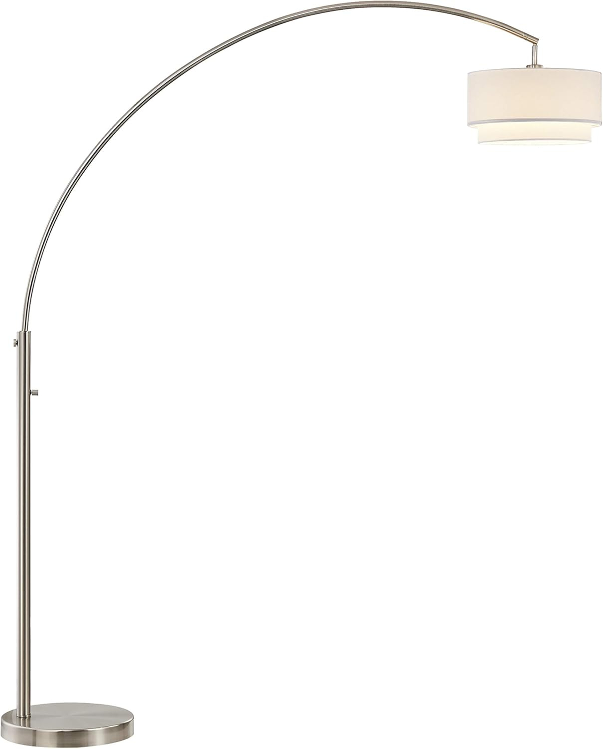 Elena II Adjustable Satin Nickel Arc Floor Lamp with Off-White Shade