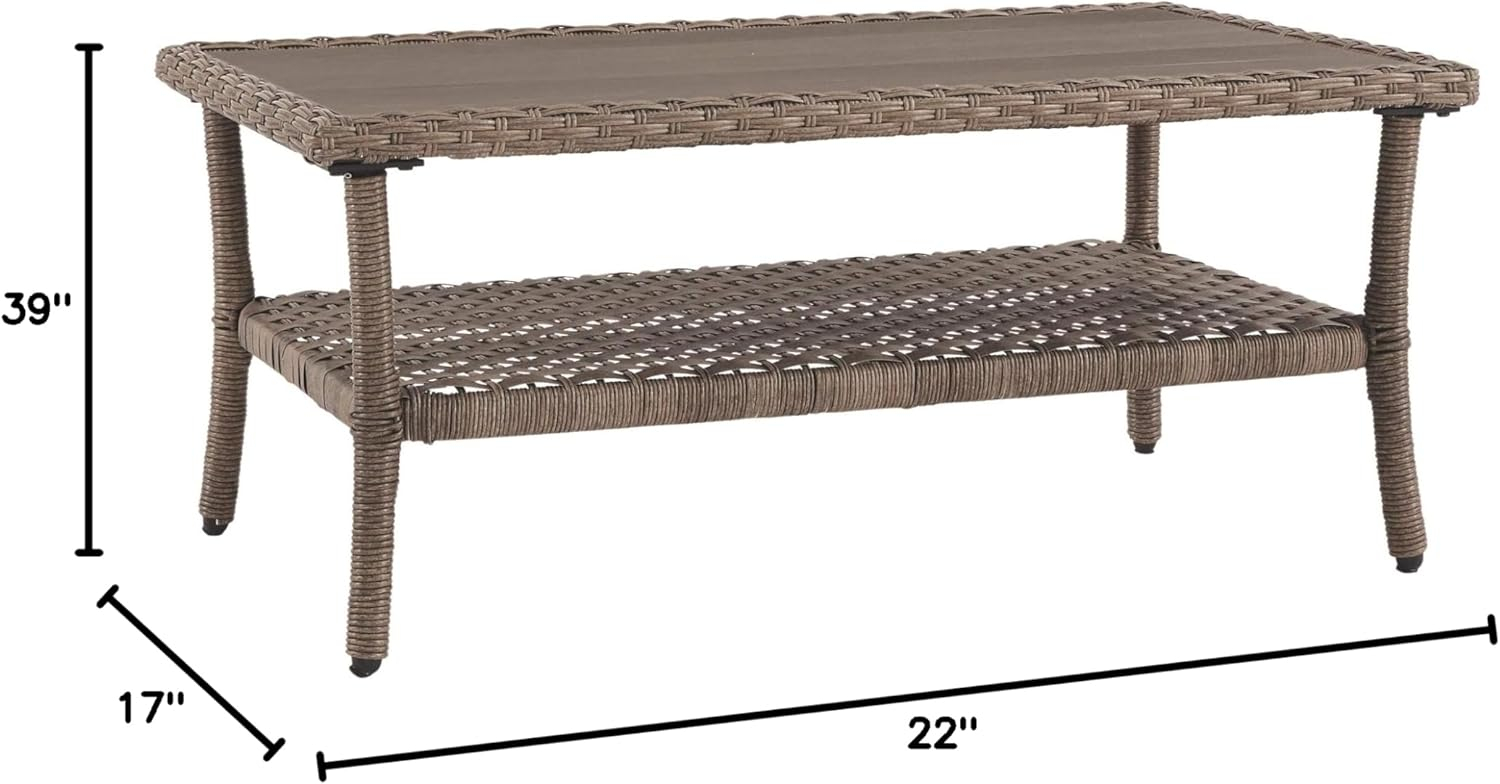 Outdoor Wicker Aluminum Base Light Brown Medium Coffee Table Garden Patio Furniture