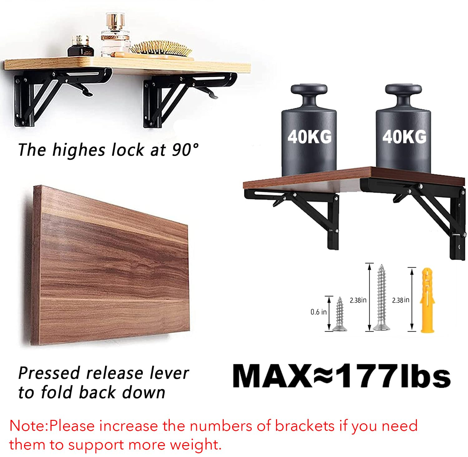 Folding Shelf Brackets - 16 Inch 2 Pcs Heavy Duty Stainless Steel Collapsible Triangle Shelf Bracket, DIY Wall Mounted Folding Table Hinge, Space Saving for Bench Table with Screws