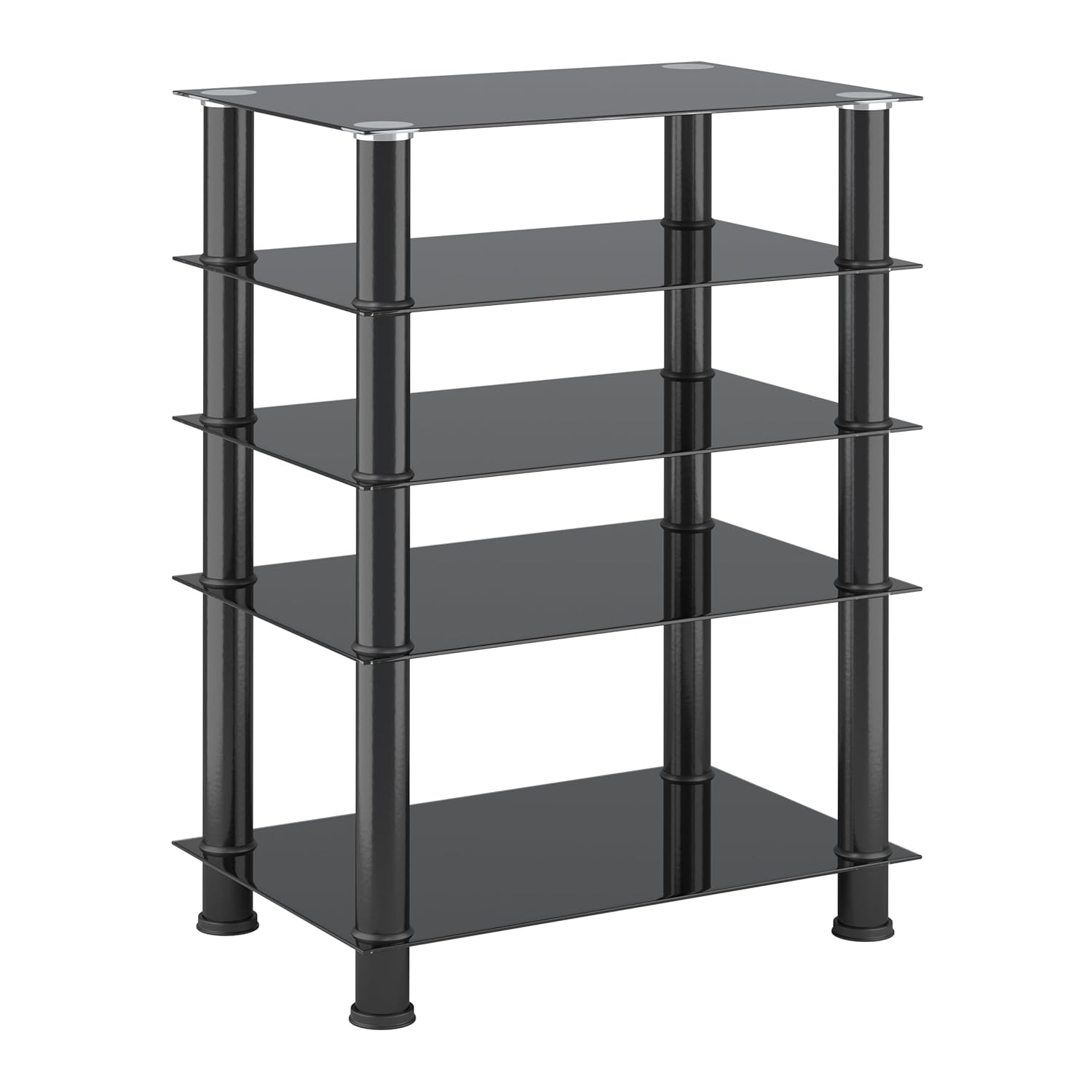 CorLiving Laurent Black Tempered Glass and Metal Customizable 5-Tier Media Component Stand