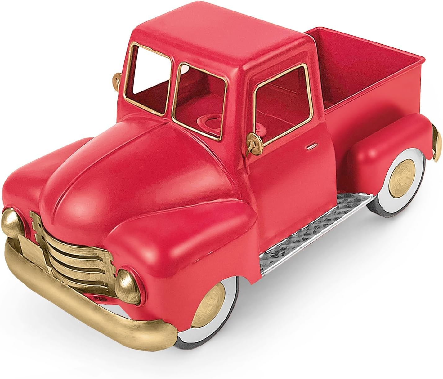 Vintage Red Metal Truck Sculpture with Gold Accents