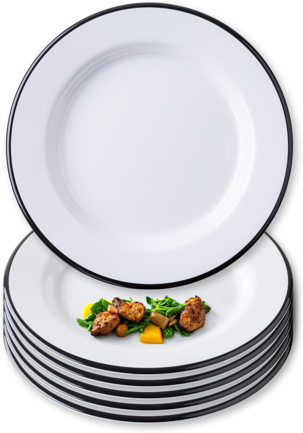 Vintage White and Black Melamine Round Serving Plates, 10.25"
