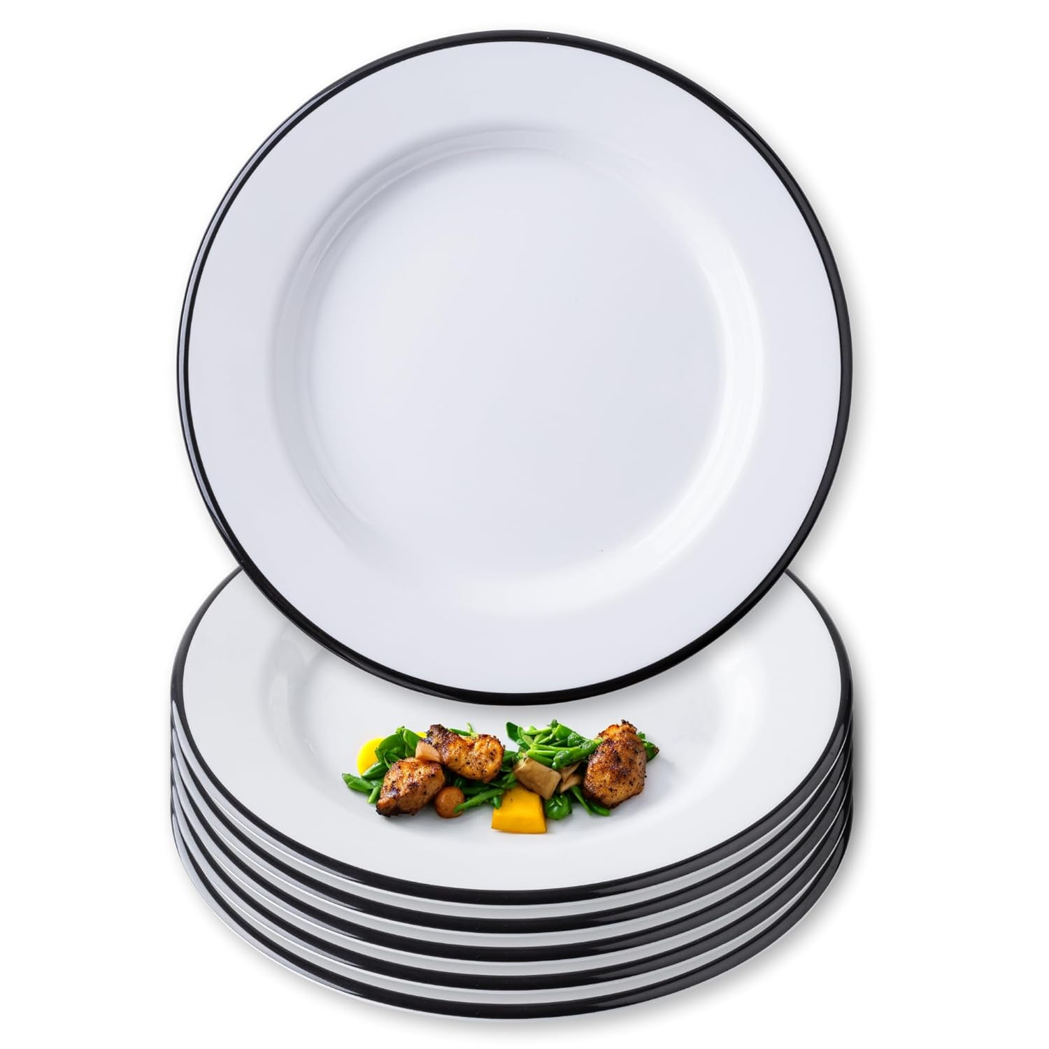 Vintage White and Black Melamine Round Serving Plates, 10.25"