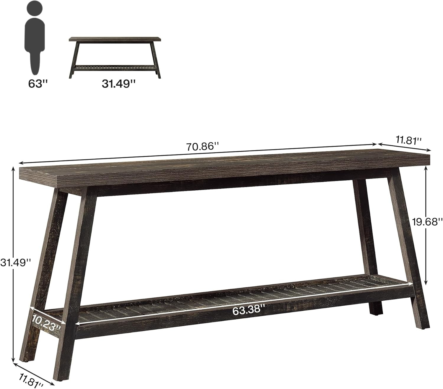 Tribesigns Farmhouse Console Entryway Table: 70.9 Inches Extra Long Console Table for Entryway, 2-Tier Narrow Wood Foyer Sofa Couch Table for Hallway, Entrance, Living Room, Dark Brown