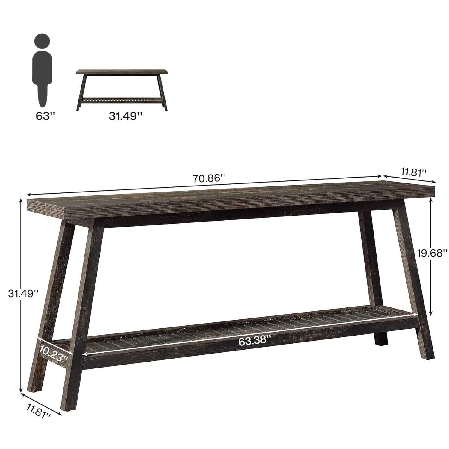 Tribesigns Farmhouse Console Entryway Table: 70.9 Inches Extra Long Console Table for Entryway, 2-Tier Narrow Wood Foyer Sofa Couch Table for Hallway, Entrance, Living Room, Dark Brown