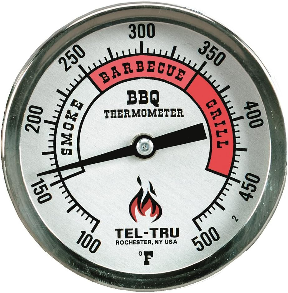 Tel-Tru BQ300 Barbecue Thermometer, 3 inch Aluminum Zoned dial, 2.5 inch stem, 100/500 Degrees F