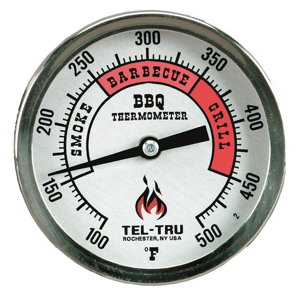 Tel-Tru BQ300 Barbecue Thermometer, 3 inch Aluminum Zoned dial, 2.5 inch stem, 100/500 Degrees F
