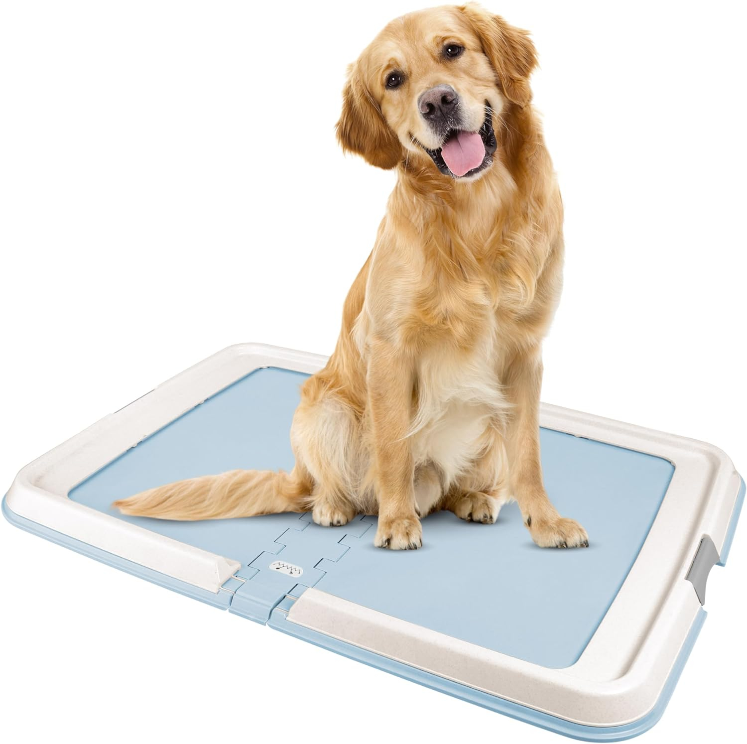 IRIS USA Pee Pad Holder - For Large Sized Dog and Puppy Pee Pads, Secured Latches, Non-Skid Feet, High Polish Finish for Easy Cleaning, Leak Protection, Fits 23"x35" Pad or Larger, Square, Blue
