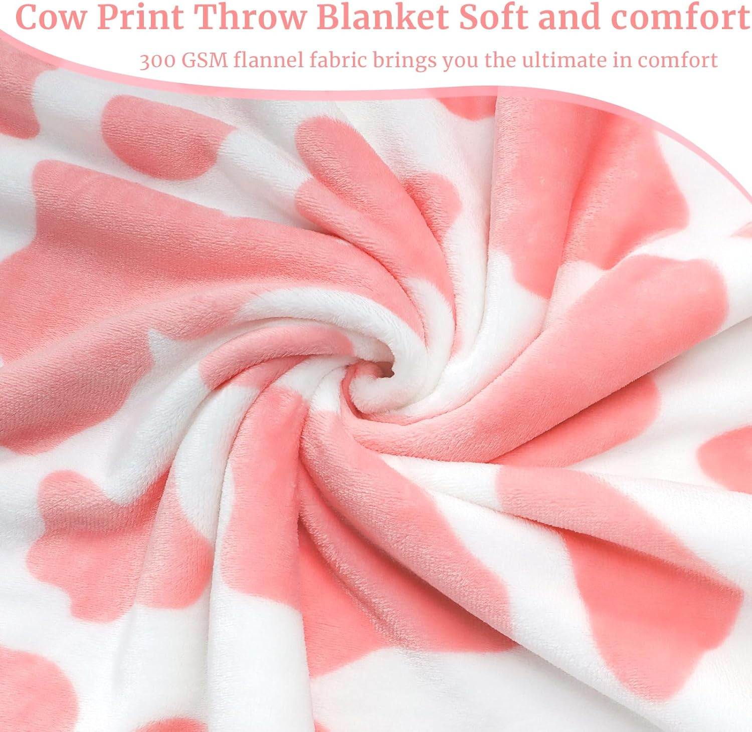 Pink and White Fleece Cow Print Throw Blanket
