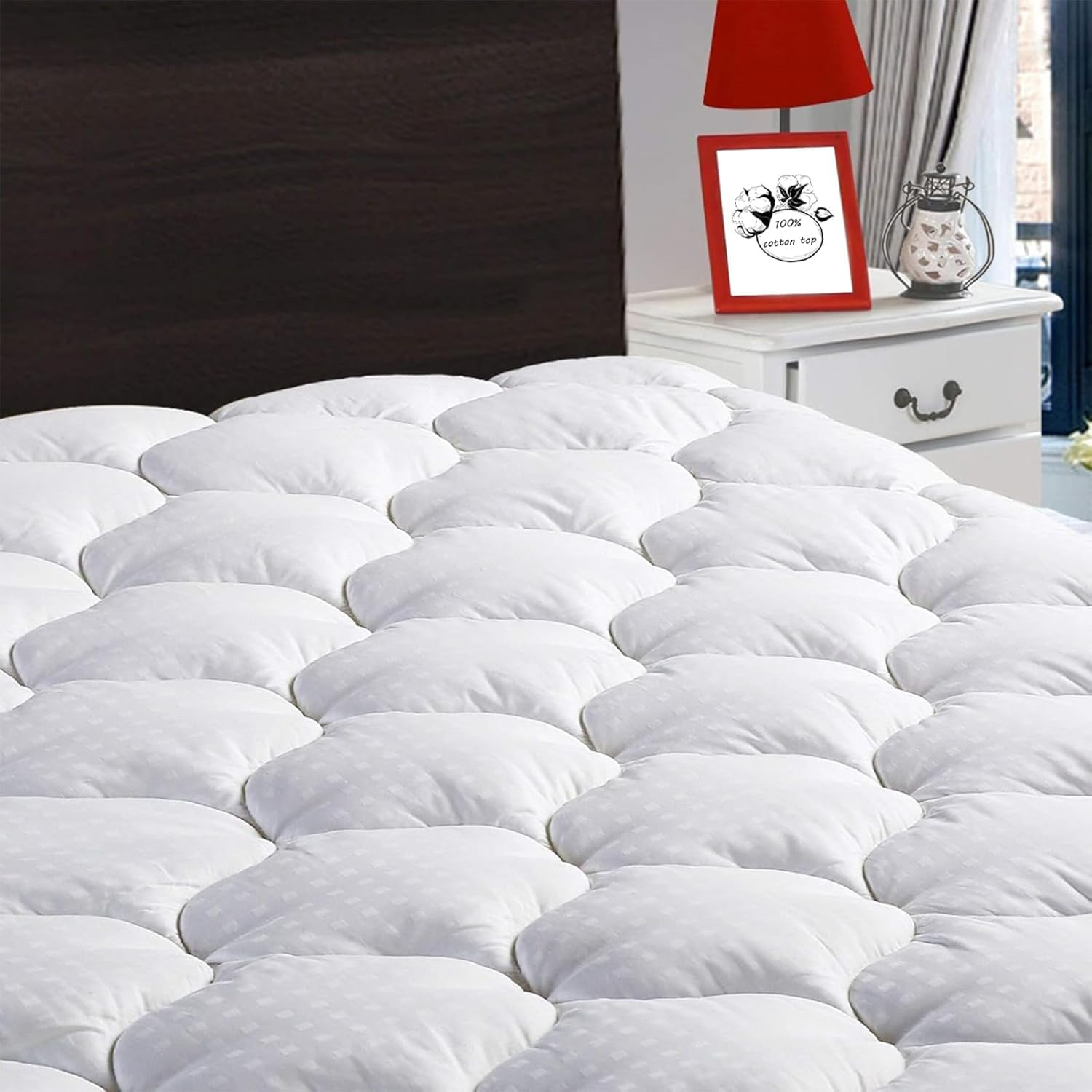 LEISURE TOWN Full Mattress Pad Fitted Quilted Cotton Mattress Cover Cooling Soft Pillow Top Mattress Topper with Down Alternative Filling Mattress Protector with 8-21 Deep Pocket (54x75 White)