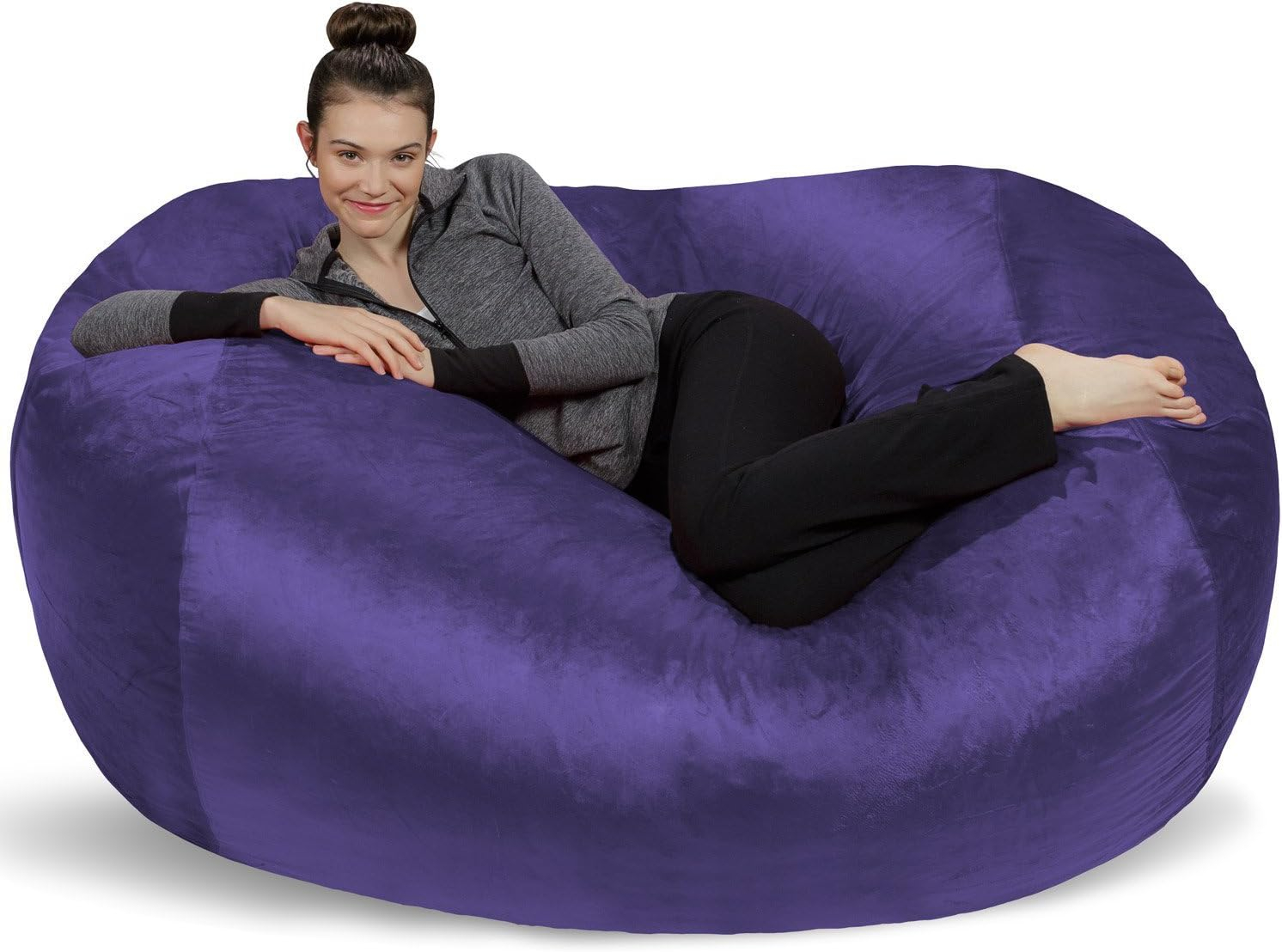 Theater Sacks 6-foot Bean Bag Lounger Large Memory Foam Bag Chair Lounger Purple Modern & Contemporary, Casual