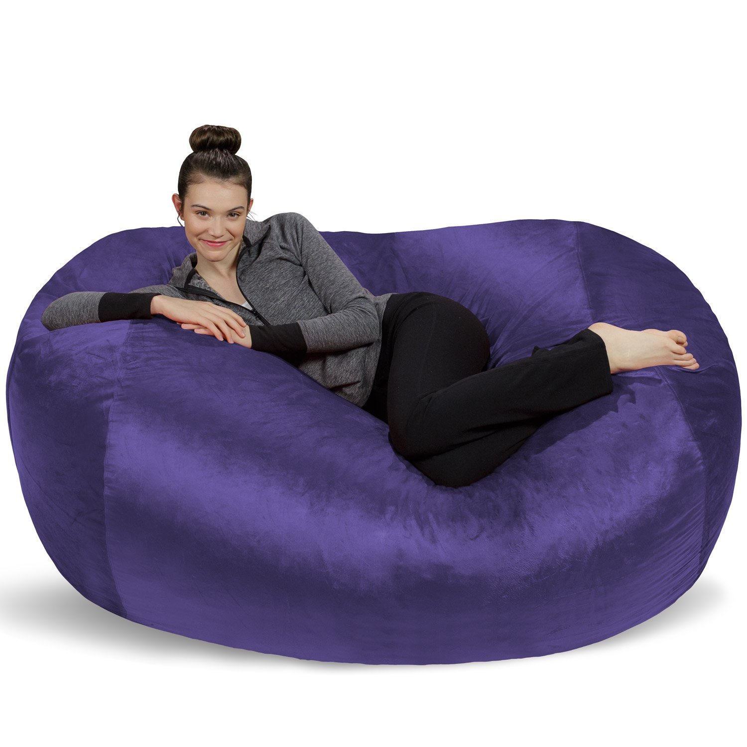 Theater Sacks 6-foot Bean Bag Lounger Large Memory Foam Bag Chair Lounger Purple Modern & Contemporary, Casual