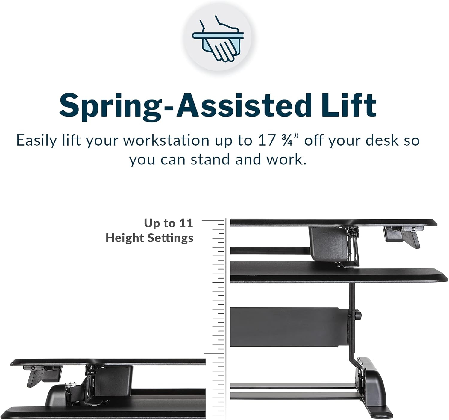 Vari - VariDesk Essential 30 - Two-Tier Standing Desk Converter for Home Office - Adjustable Sit Stand Desk with 11 Height Settings - Standing Desk Riser for Monitor & Accessories - 30" Wide, Black