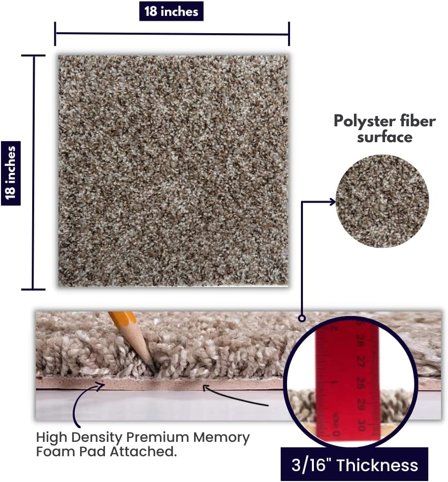 Smart Squares Walk in The Park Premium Made in The USA Carpet Tiles 18x18 Inch, Soft Padded, Seamless Appearance, Peel and Stick for Easy DIY Installation (10 Tiles - 22.5 Sq Ft, 377 Lace Agate)