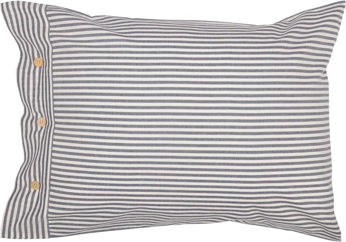 Piper Classics Farmhouse Ticking Stripe Blue Standard Sham, 21" x 27", 100% Cotton