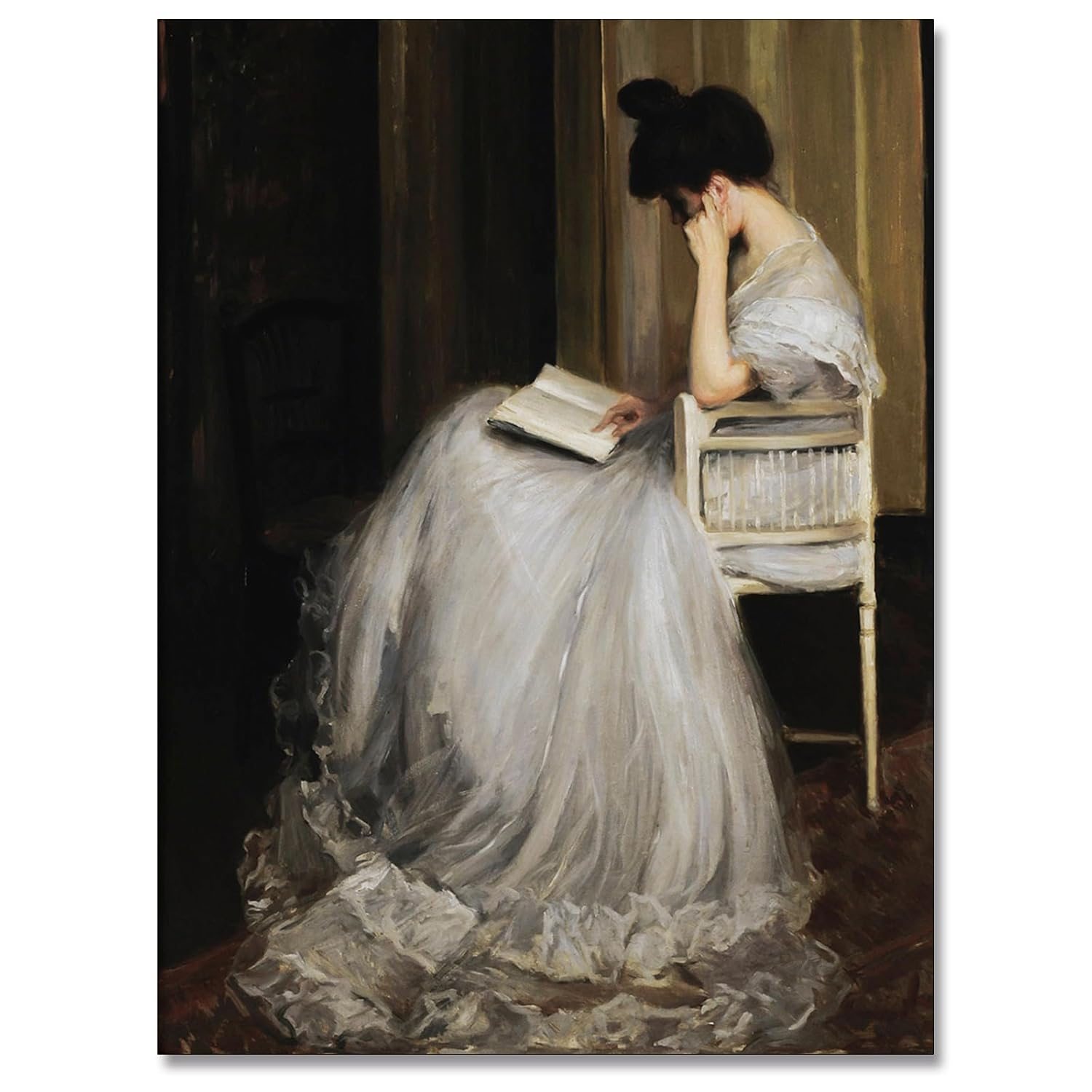 Vintage French Victorian Woman Reading Portrait Oil Painting Canvas Wall Art