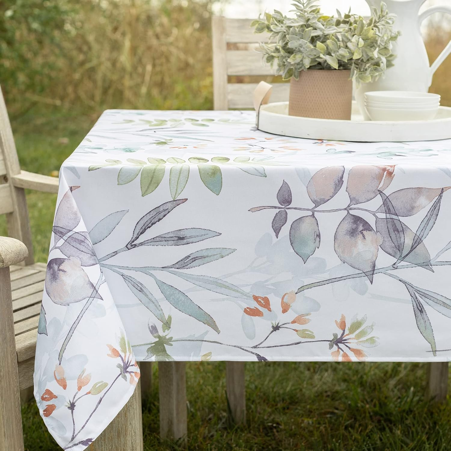 Benson Mills Spillproof Spring/Summer Durable Heavyweight Fabric Indoor Outdoor Tablecloth, Washable Table Cloth for Rectangle Tables, Picnic/Patio Table Covers (60" x 104" Rectangular, Botanica)