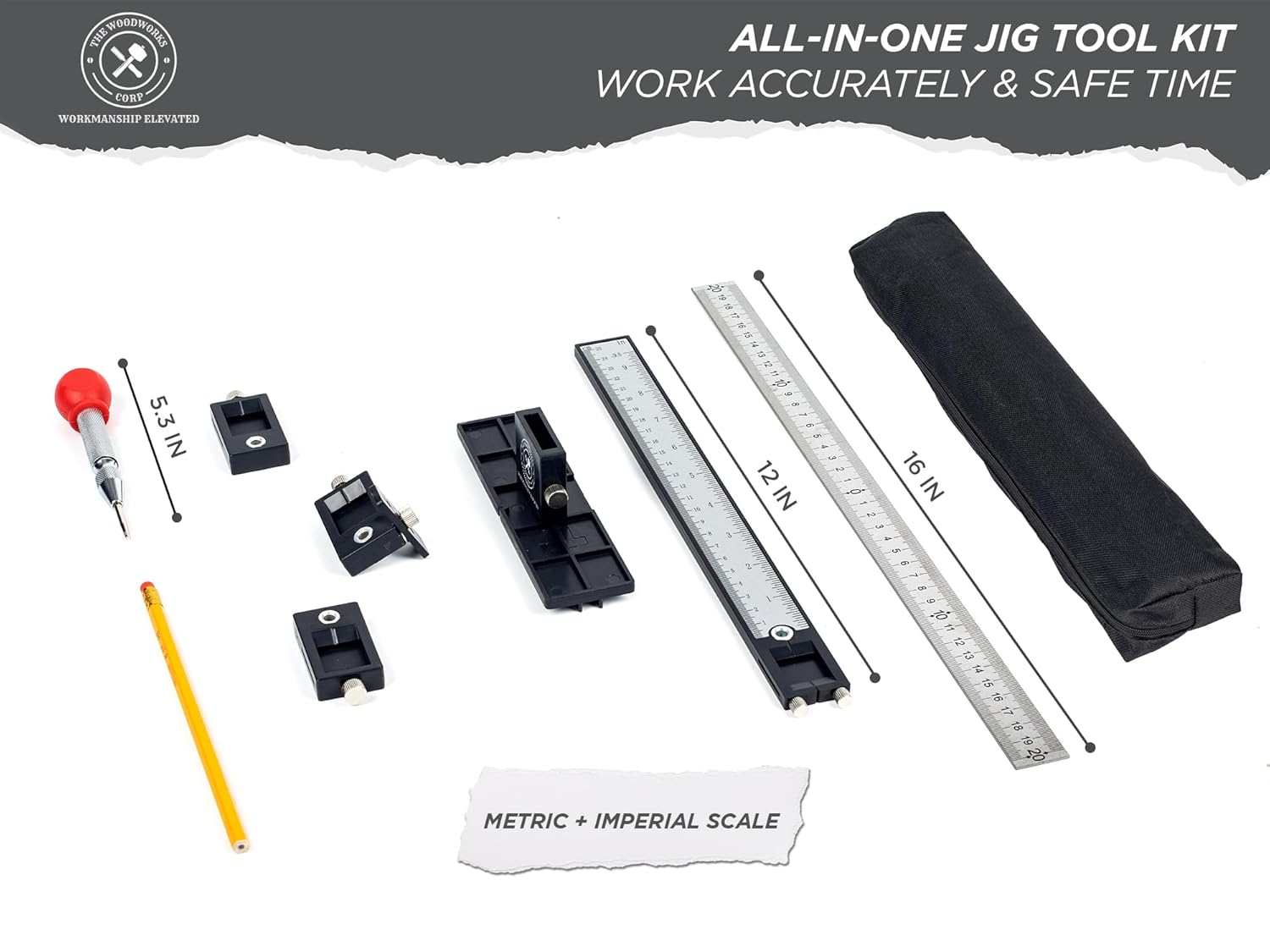 The Woodworks Corp Cabinet Hardware Jig Tool - Precise Drilling Cabinet Handle Jig - Adjustable Cabinet Jig - Perfect for Kitchen Handles - Jig for Handles and Pulls C57