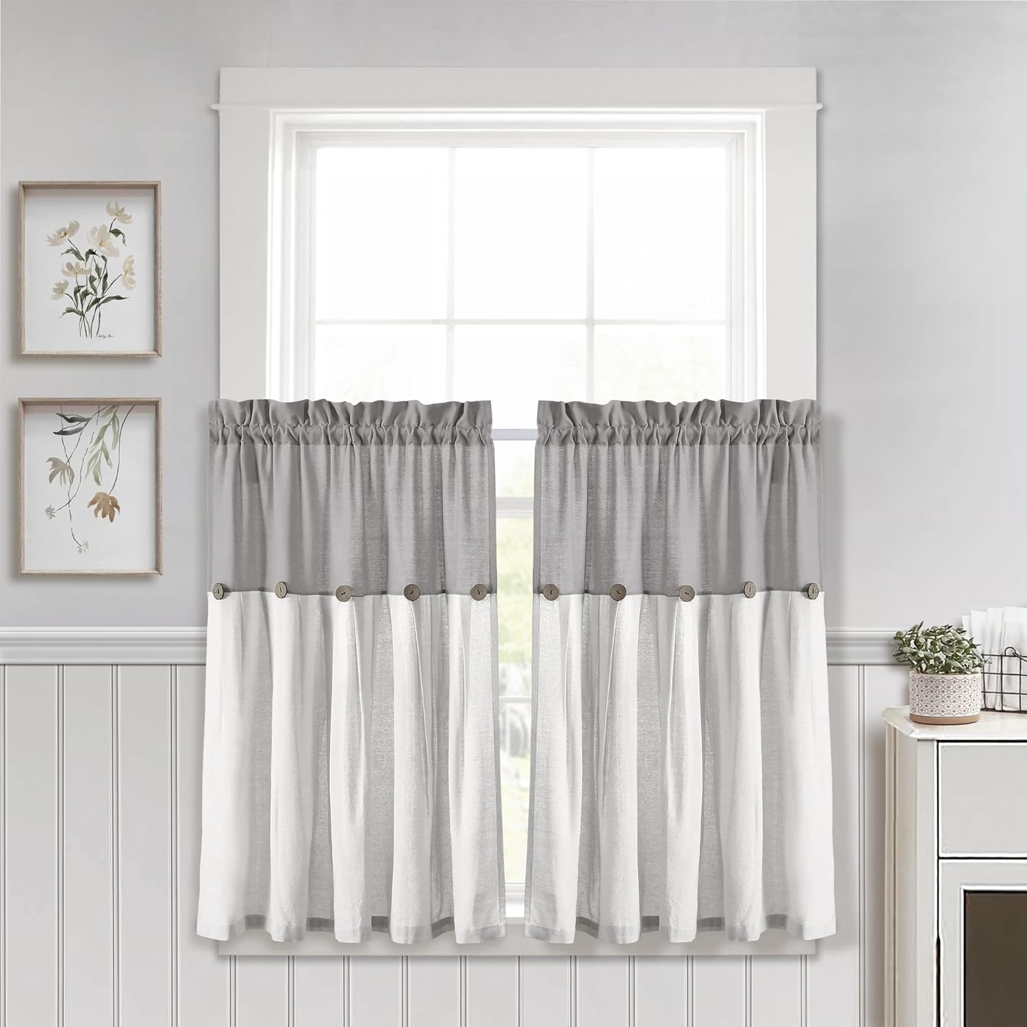 Lush Decor Linen Button Cotton Blend Tailored 29'' W Cafe Curtain (Set of 2)