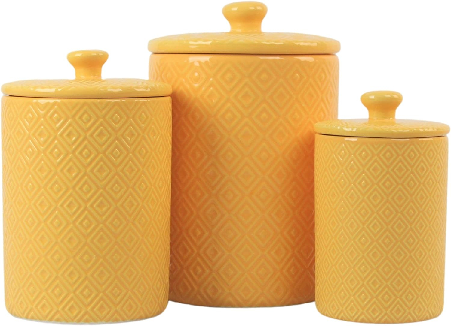 10 Strawberry Street Diamond 3 Piece Canister Set, Yellow