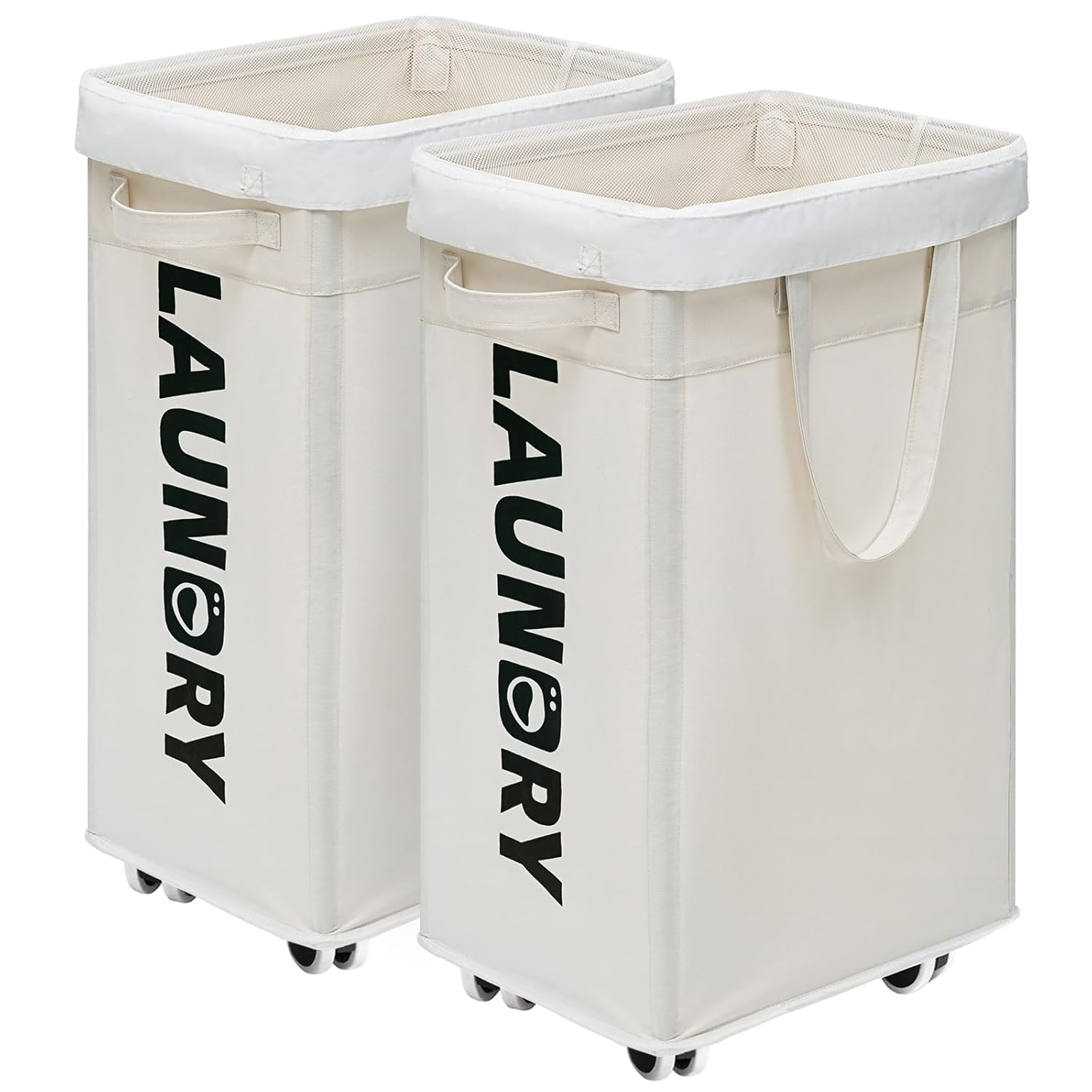 CHICVITA 2-Pack Laundry Baskets with Wheels and Handle,75L Collapsible Clothes Basket with Removable Wash Bags for Dorms and Corners, White Rolling Laundry Hamper