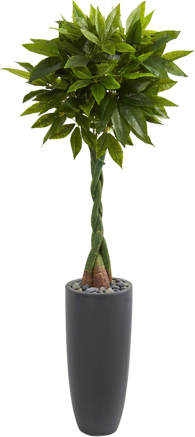 Nearly Natural 6' Money Artificial Tree in Gray Cylinder Planter (Real Touch)