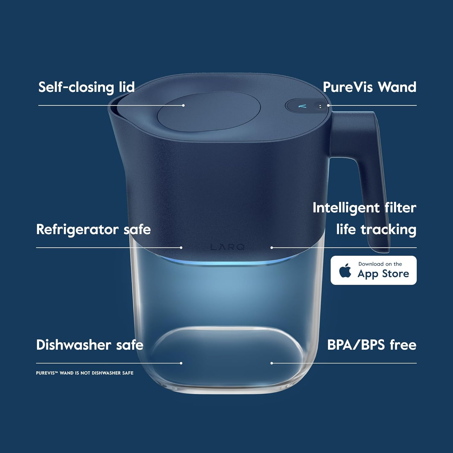 Monaco Blue 8-Cup Self-Cleaning UV Water Filter Pitcher