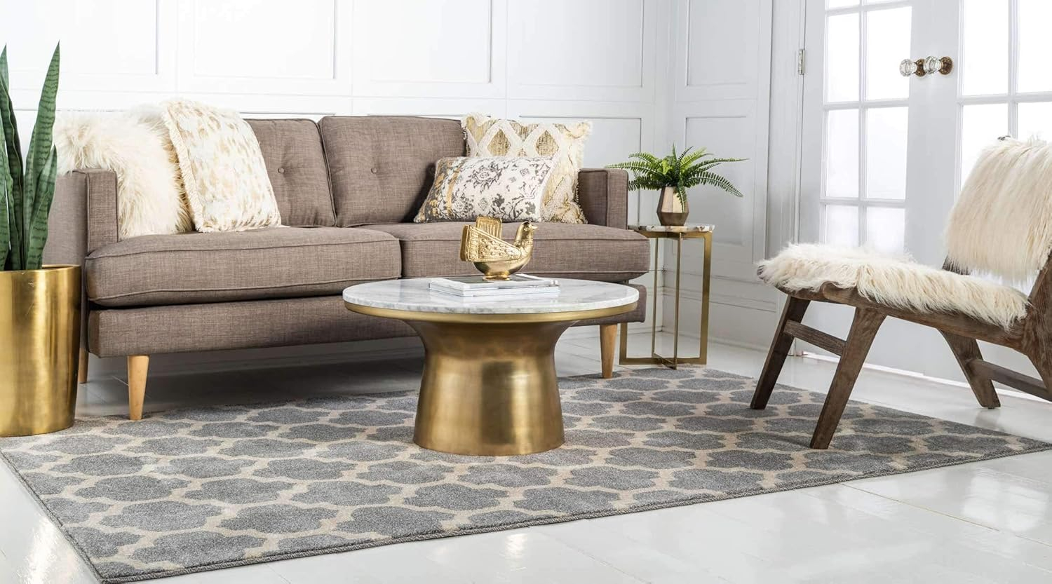 Unique Loom Trellis Collection Area Rug - Philadelphia (6' 1" x 9' Rectangle Light Gray/Beige)