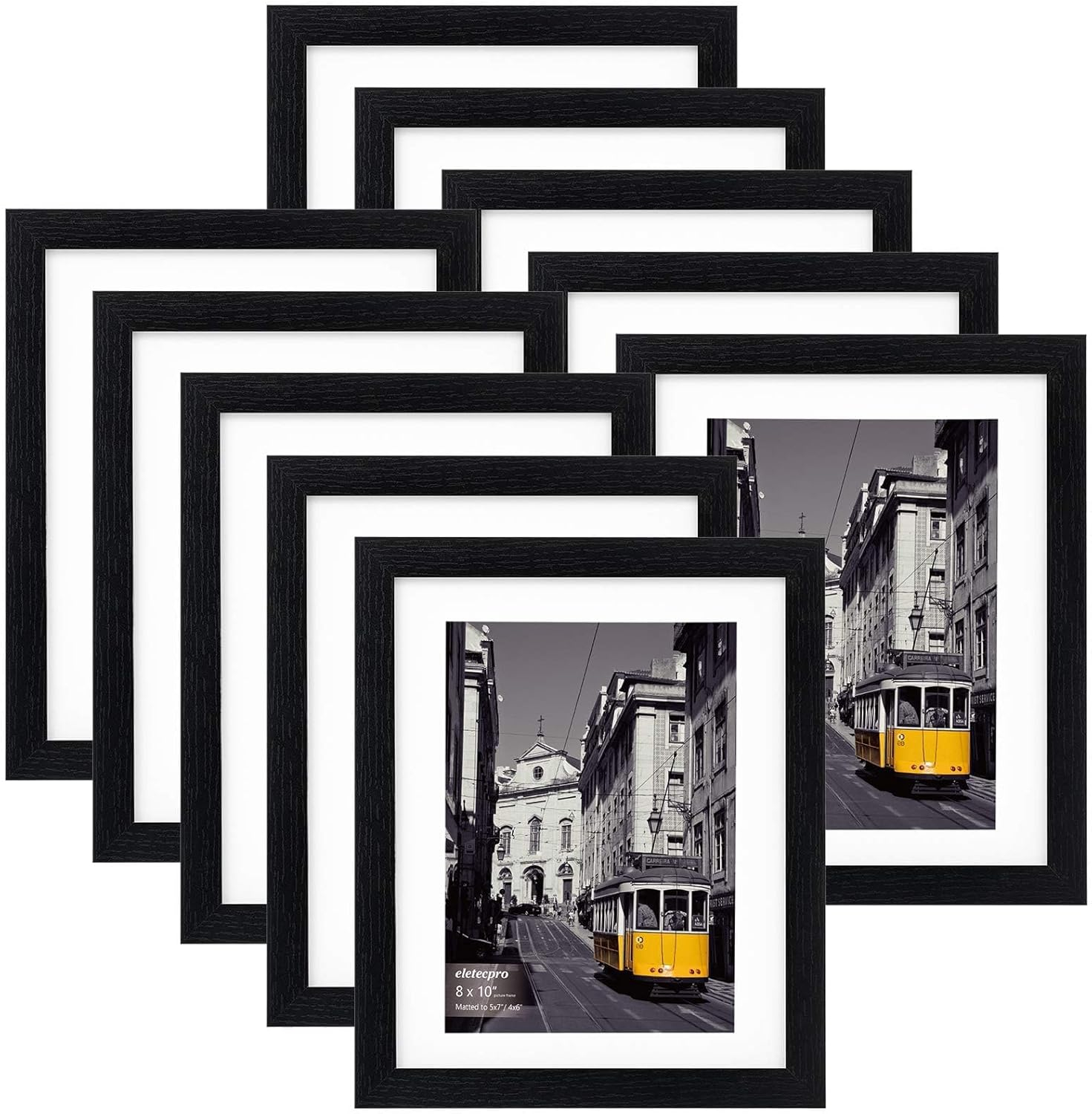 eletecpro 8x10 Picture Frames Set of 10, Picture Frame Collage Wall Decor Display 5x7 Photo With Mat or 8x10 without Mat, Home Decor Gallery Frame for Table Top or Wall Mounting, Black
