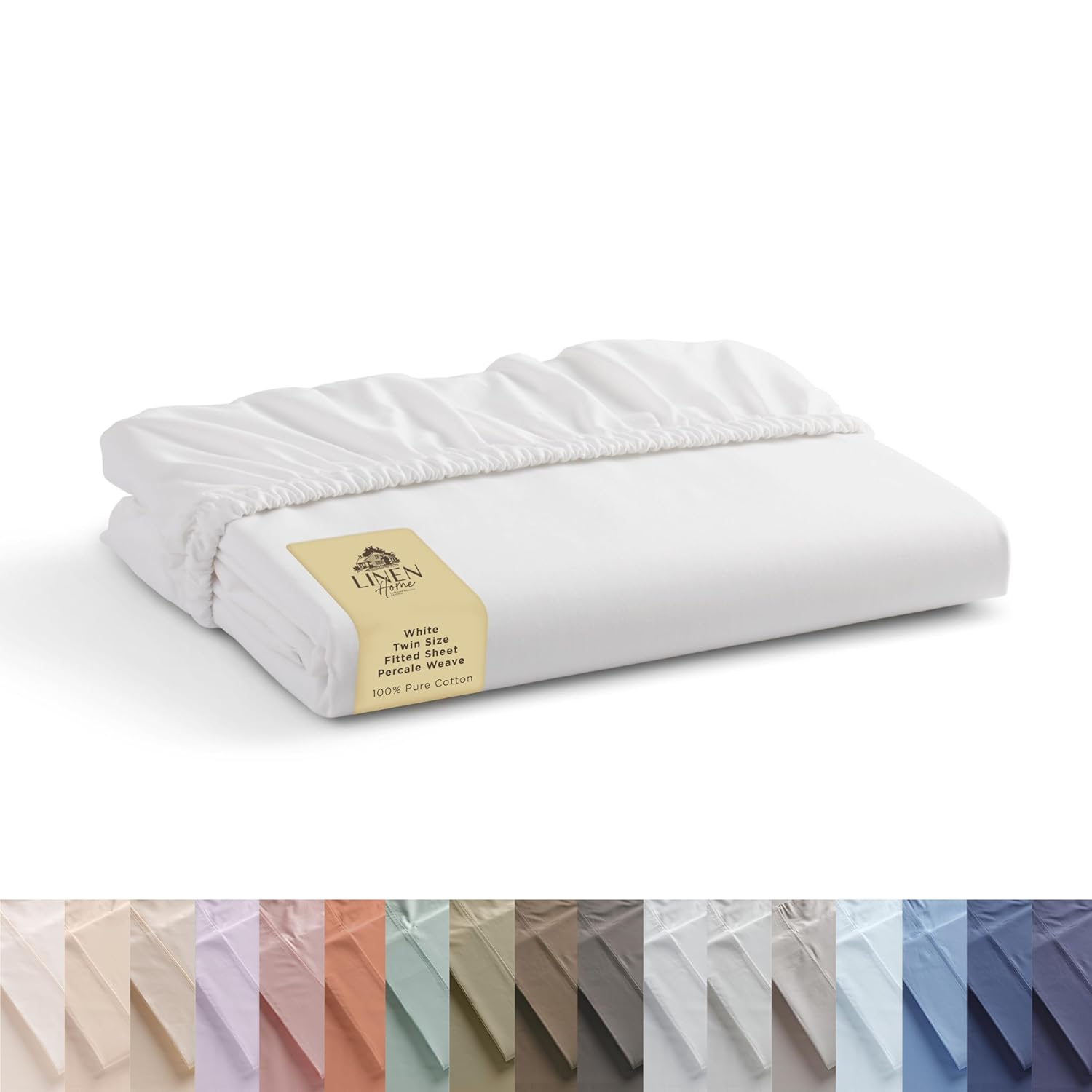 100% Cotton Percale Fitted Sheet Twin Size, White, 1 Deep Pocket Fitted Sheet, Crisp and Cool Strong Bed Linen, 39"X75"+15"