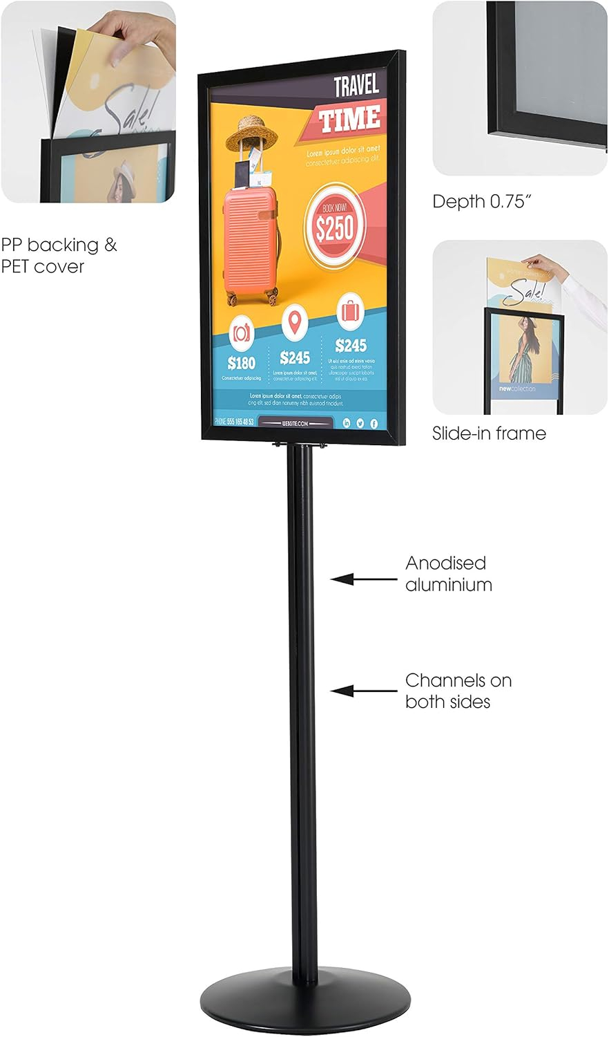 Black Aluminum Floor Standing Double-Sided 22x28 Inch Poster Frame