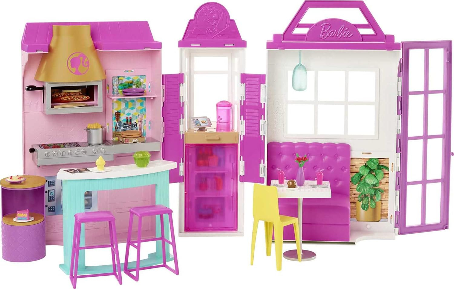 Barbie Cook ‘n Grill Restaurant Playset with 30+ Pieces Including Pizza Oven & Grill