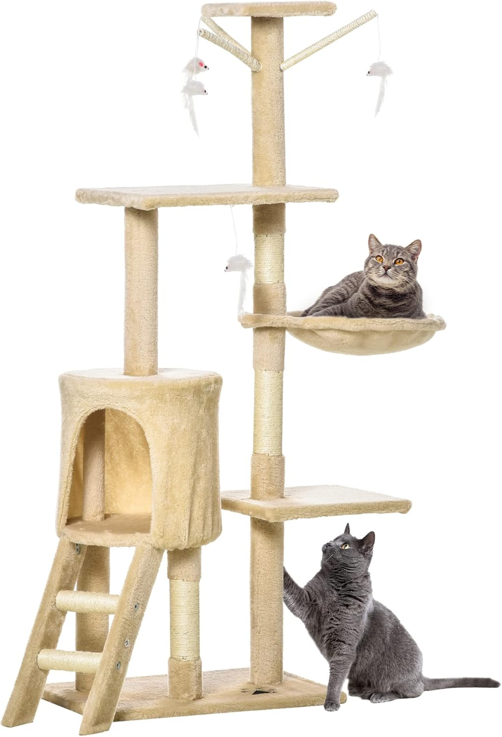 Beige Sisal and Plush Cat Condo Tower with Scratching Posts