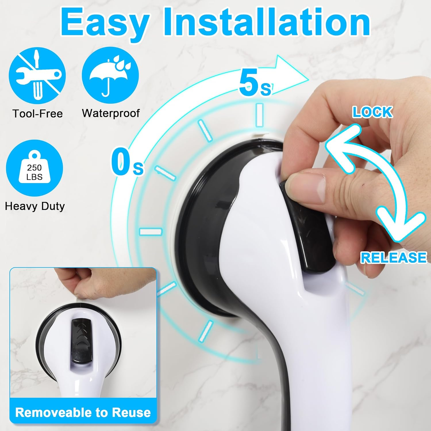 Shower Grab Bars for Seniors, 250BL Shower Handles for Elderly Suction, Safety Heavy Bathtubs Grab Bars 2PCS Handicap Grab Bars Support for Bathroom/Showers/Toilet