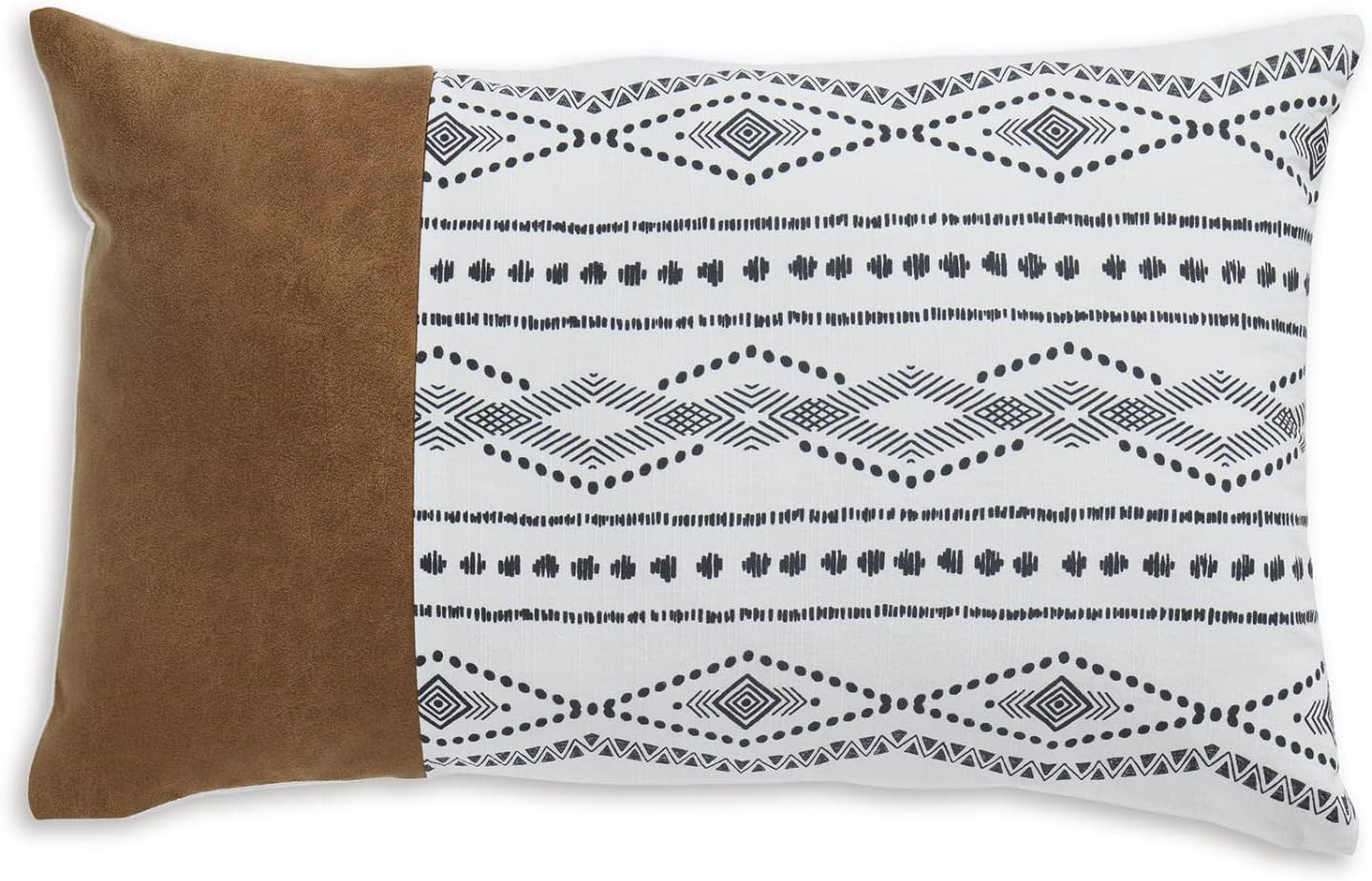 Lanston Rectangular Embroidered Faux Leather Pillow in Caramel White and Black