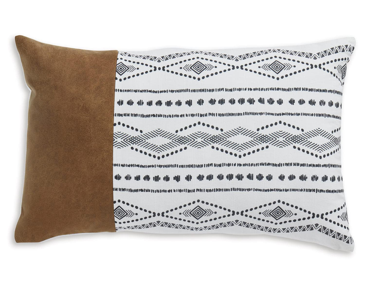 Lanston Rectangular Embroidered Faux Leather Pillow in Caramel White and Black