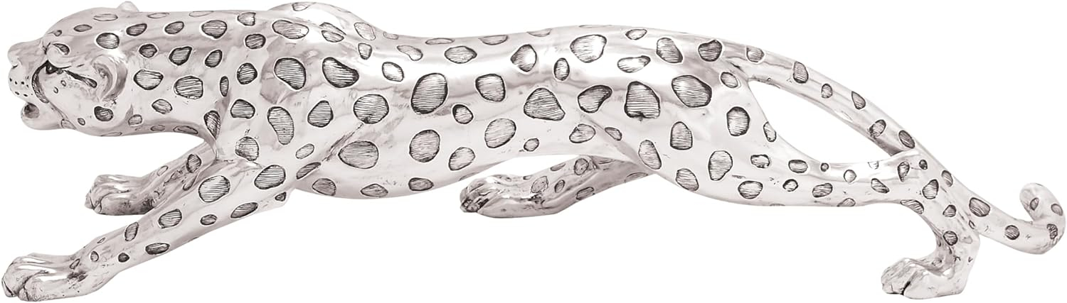 Deco 79 Polystone Leopard Decorative Sculpture Home Decor Statue, Accent Figurine 48" x 11" x 12", Silver