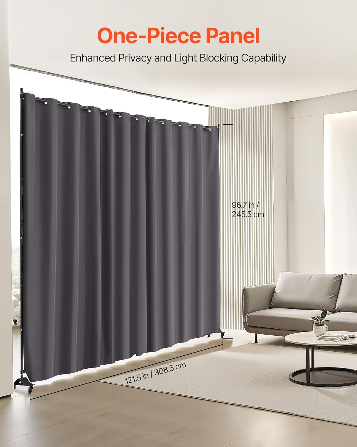 VEVOR Room Divider, Portable Panel Room Divider with Wheels Curtain Divider Stand, Freestanding Partition Divider Privacy Screen for Office, Bedroom, Dining Room, Study, Grey