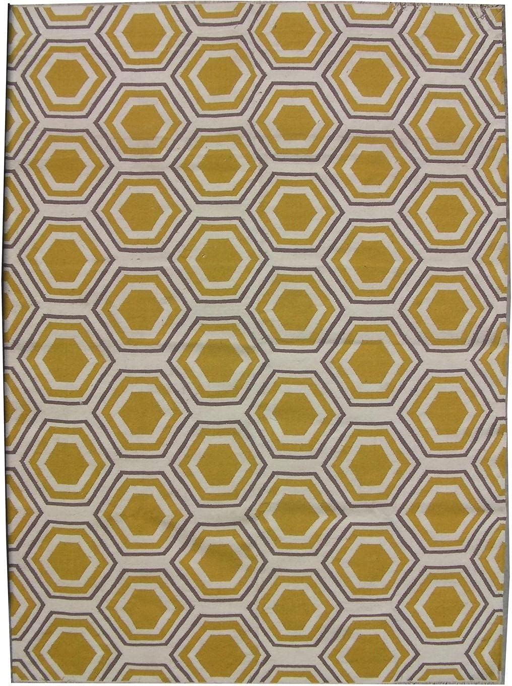 SAFAVIEH Dhurries Weldon Geometric Wool Area Rug, Ivory/Yellow, 4' x 6'