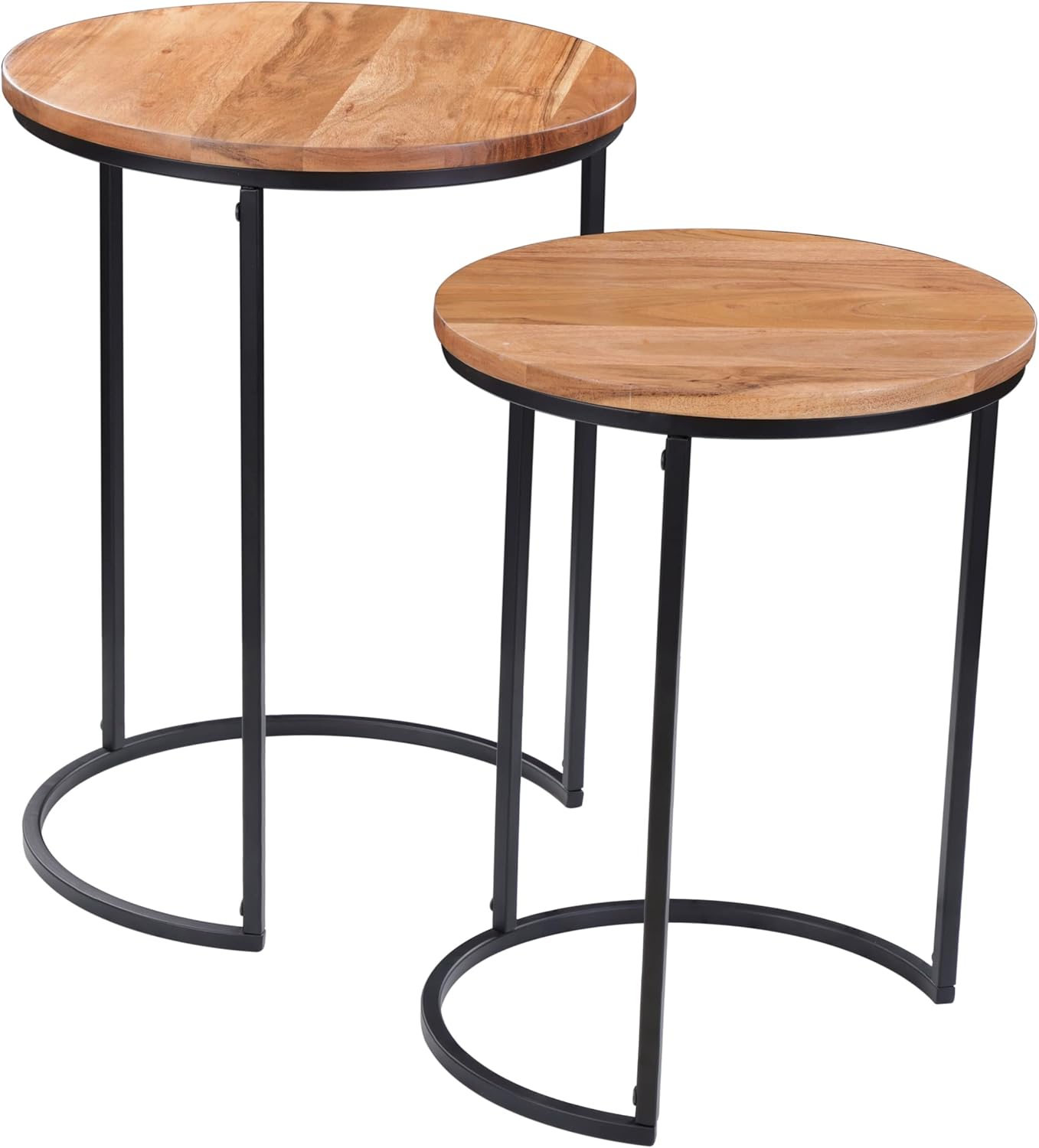 BIRDROCK HOME Wooden Nesting Side Tables - Mid Century Modern Stackable Coffee Table - Space-Saving Wooden End Table for Living Room, Bedroom, Centerpiece, Office, Balcony - Natural Mango Wood - 2 Set