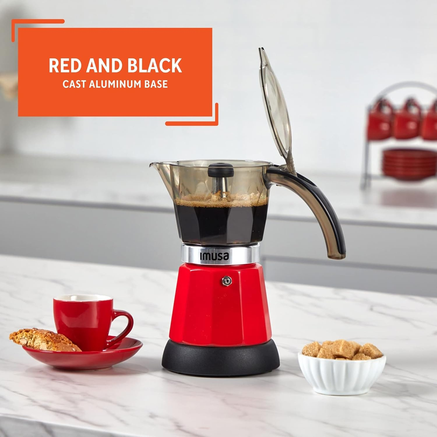 Imusa 6 or 3cup Electric Espresso Maker, Red