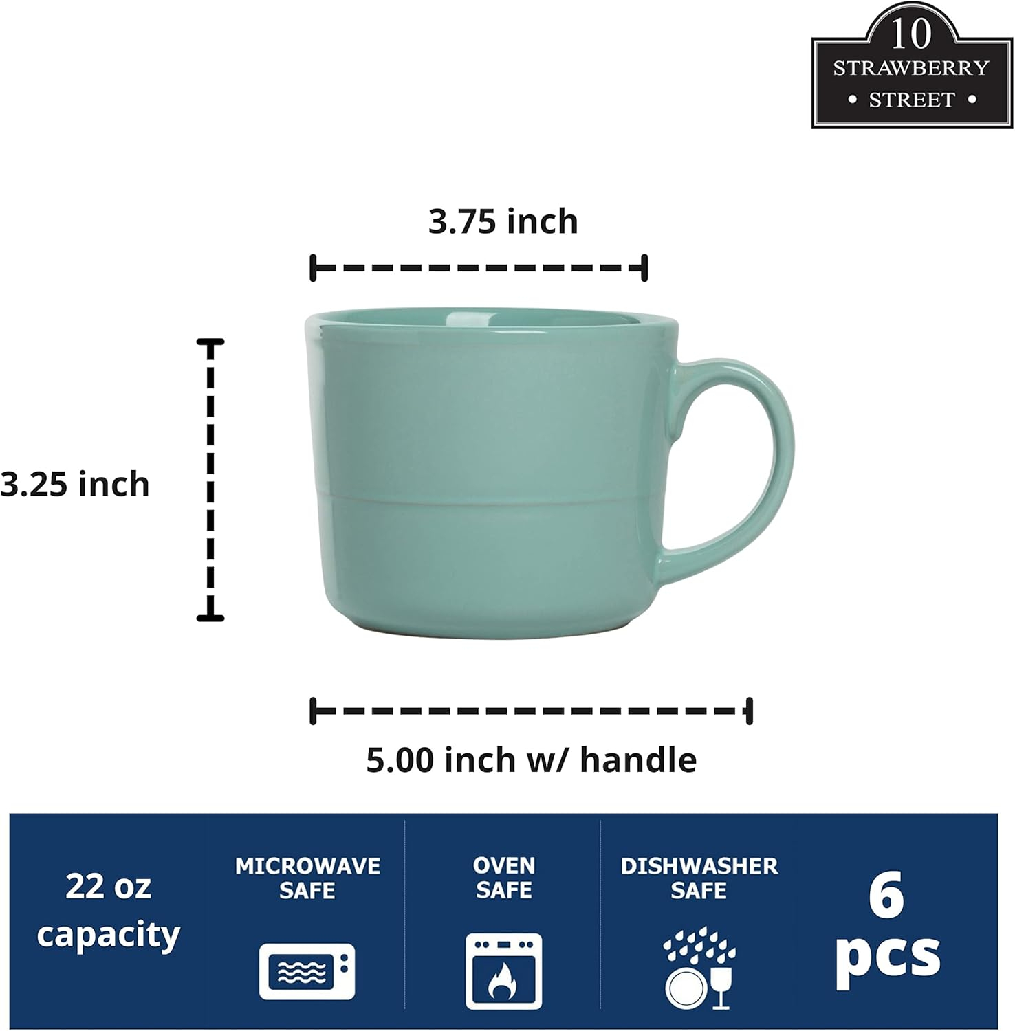 Seafoam Ceramic 12 oz Microwave Safe Mug Set of 6