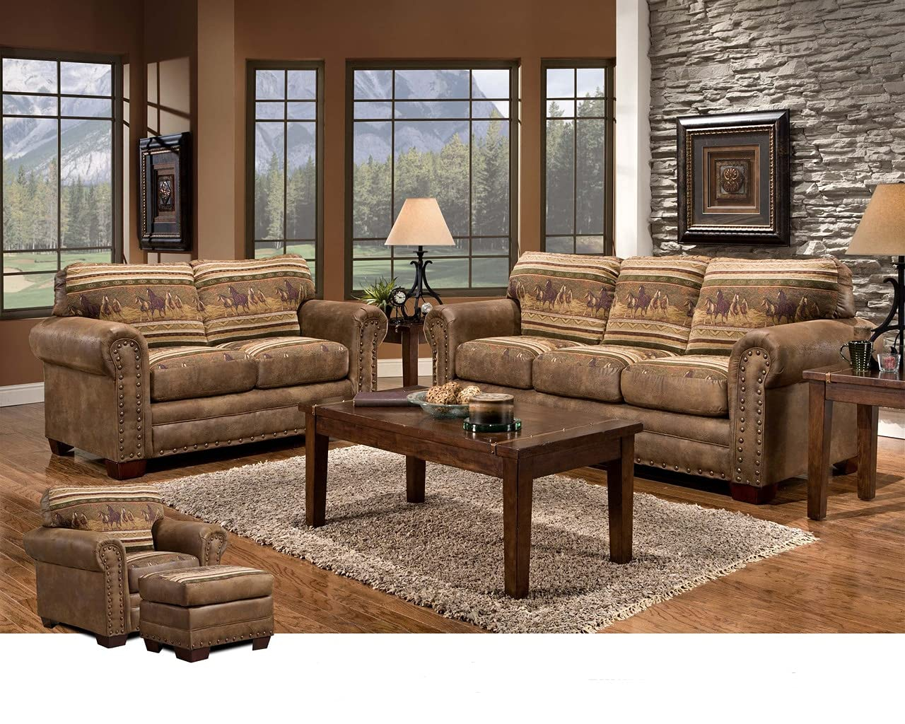 American Furniture Classics Model 8500-40S Lodge Style Wild Horses 4-Piece Set with Sleeper