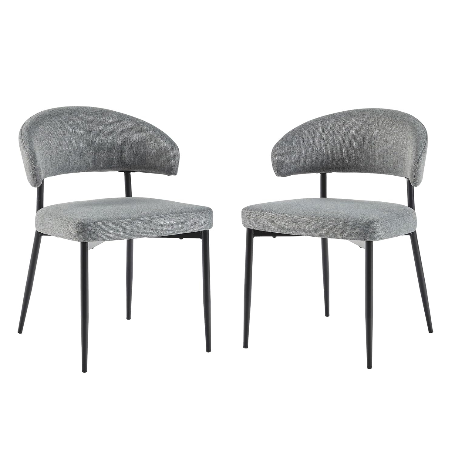 Walker Edison Modern Curved Back Upholstered Dining Chair, Set of 2, Charcoal
