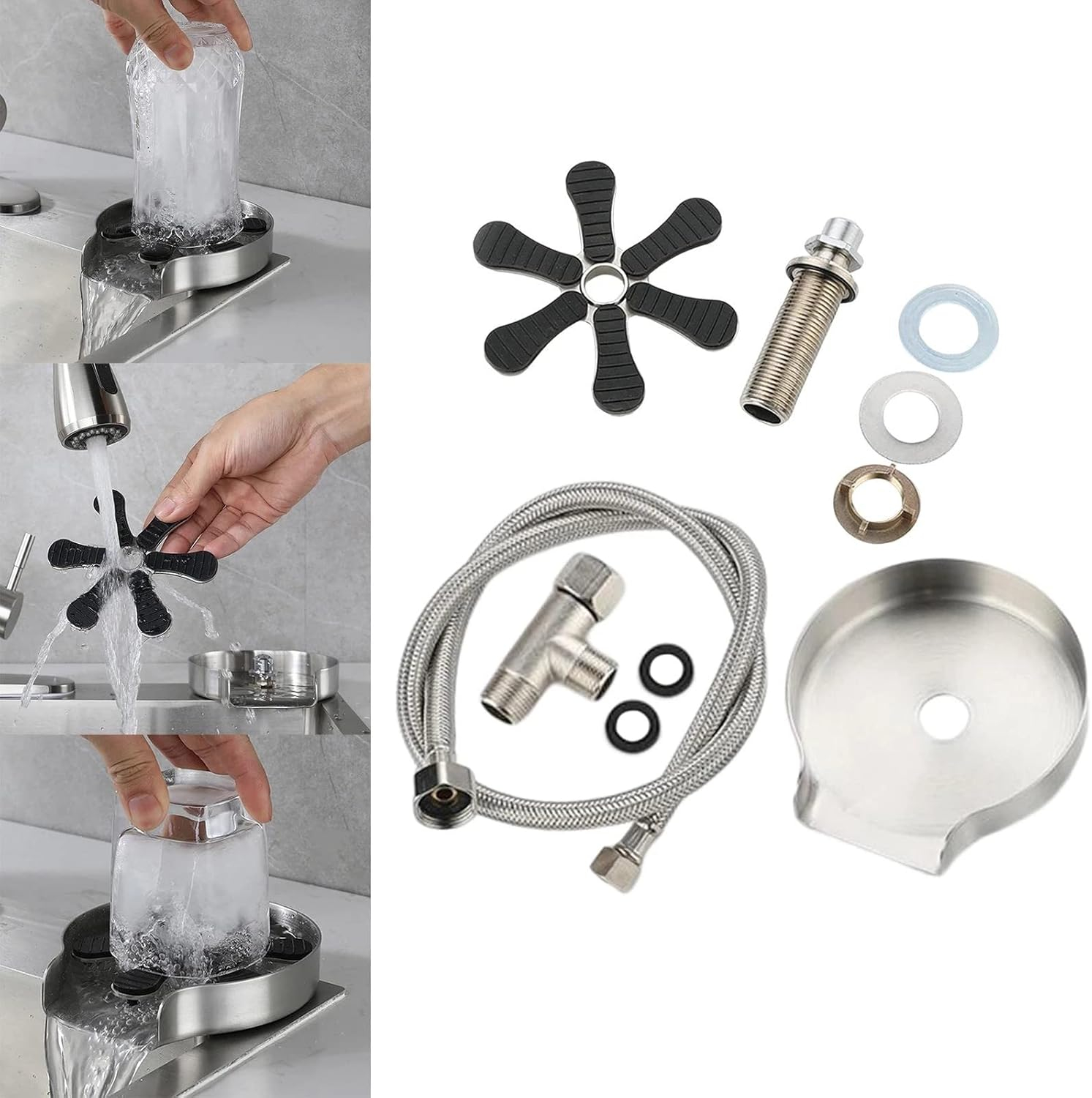 Glass-Rinser for Kitchen-Sink-Cup-Washer for Sink-Cup-Rinser-Sink-Attachment Glass-Washer for Sink-Bottle-Washer-Cup-Cleaner, Stainless Steel