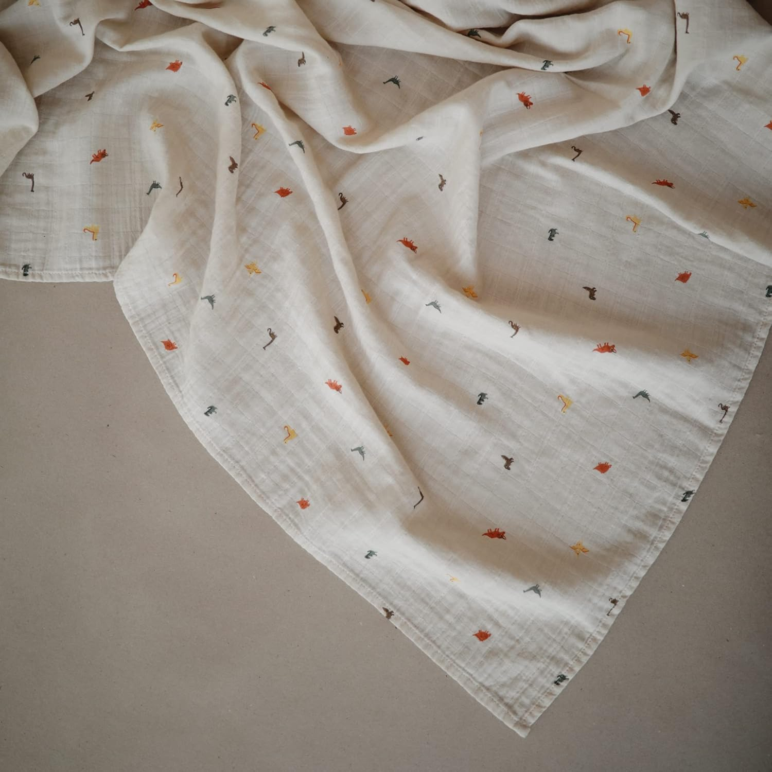 Organic Cotton Dinosaur Muslin Swaddle Blanket 47" x 47"