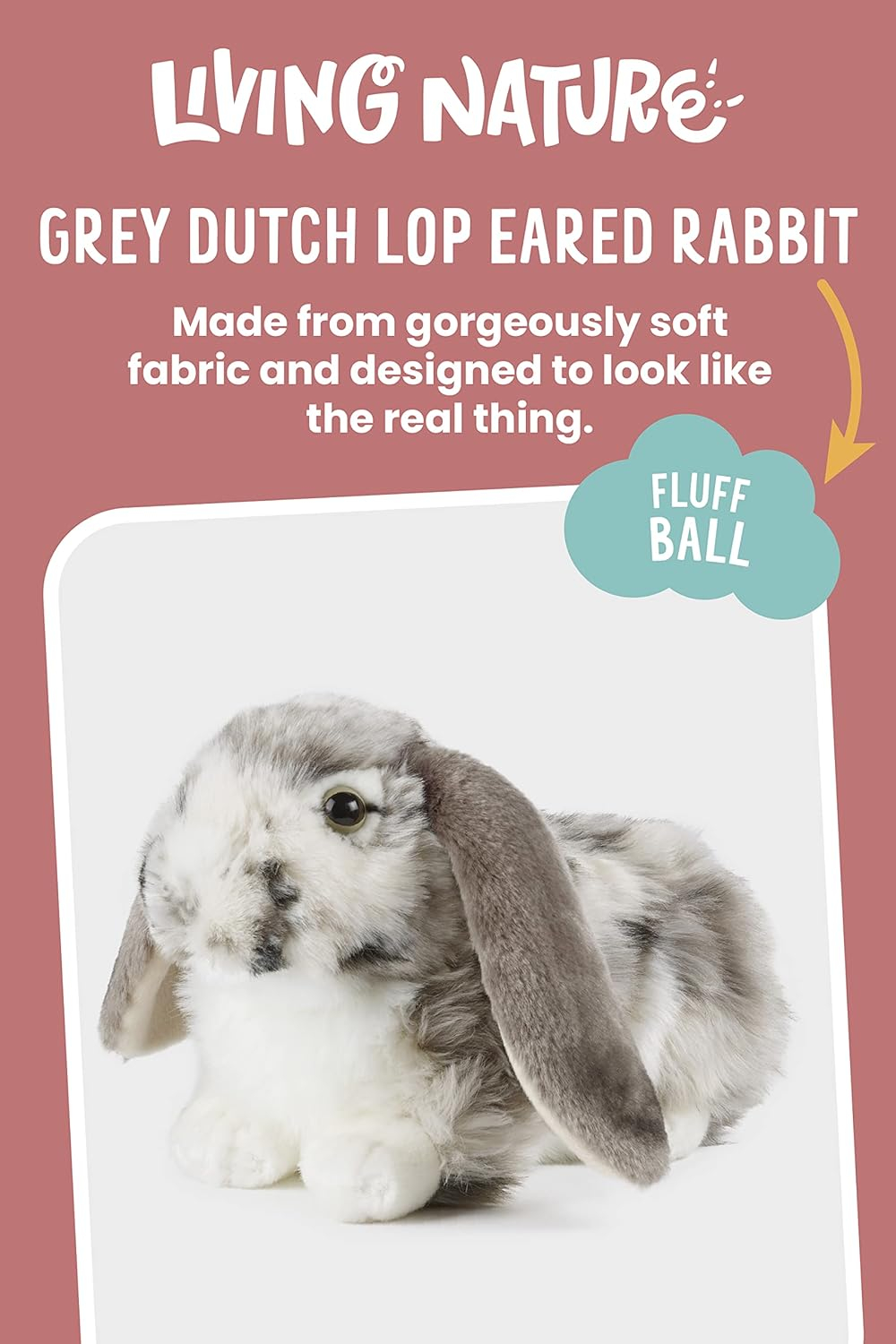 Living Nature 12" Plush Grey Dutch Lop Ear Bunny Plush Animal