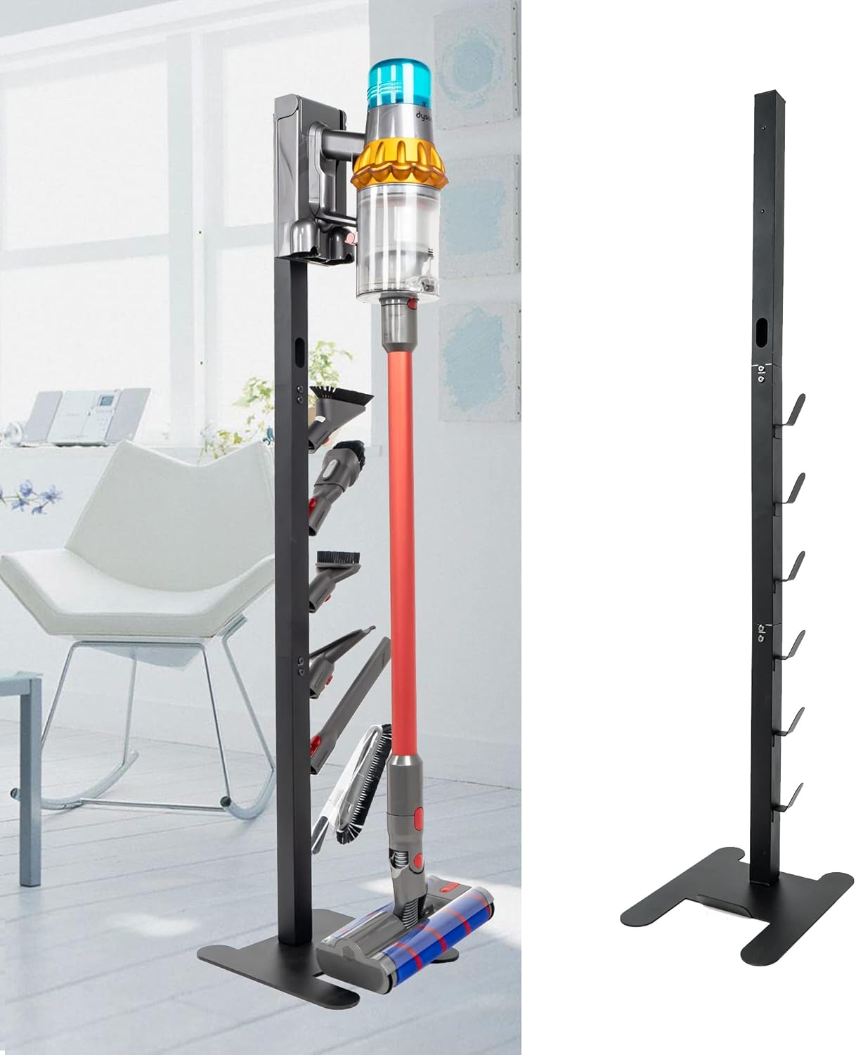 EZ SPARES Storage Stand Docking Station Holder,Compatible with Dyson V15 V11 V10 V8 V7 V6 Cordless Vacuum Cleaners Accessories,Stable Metal Bracket Organizer Rack(Black,6 Hooks)